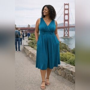 Soma Teal Sleeveless V-Neck Midi Dress